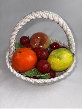 Vintage Handcrafted Italian Majolica Fruit Basket- Capodimonte Style MCM